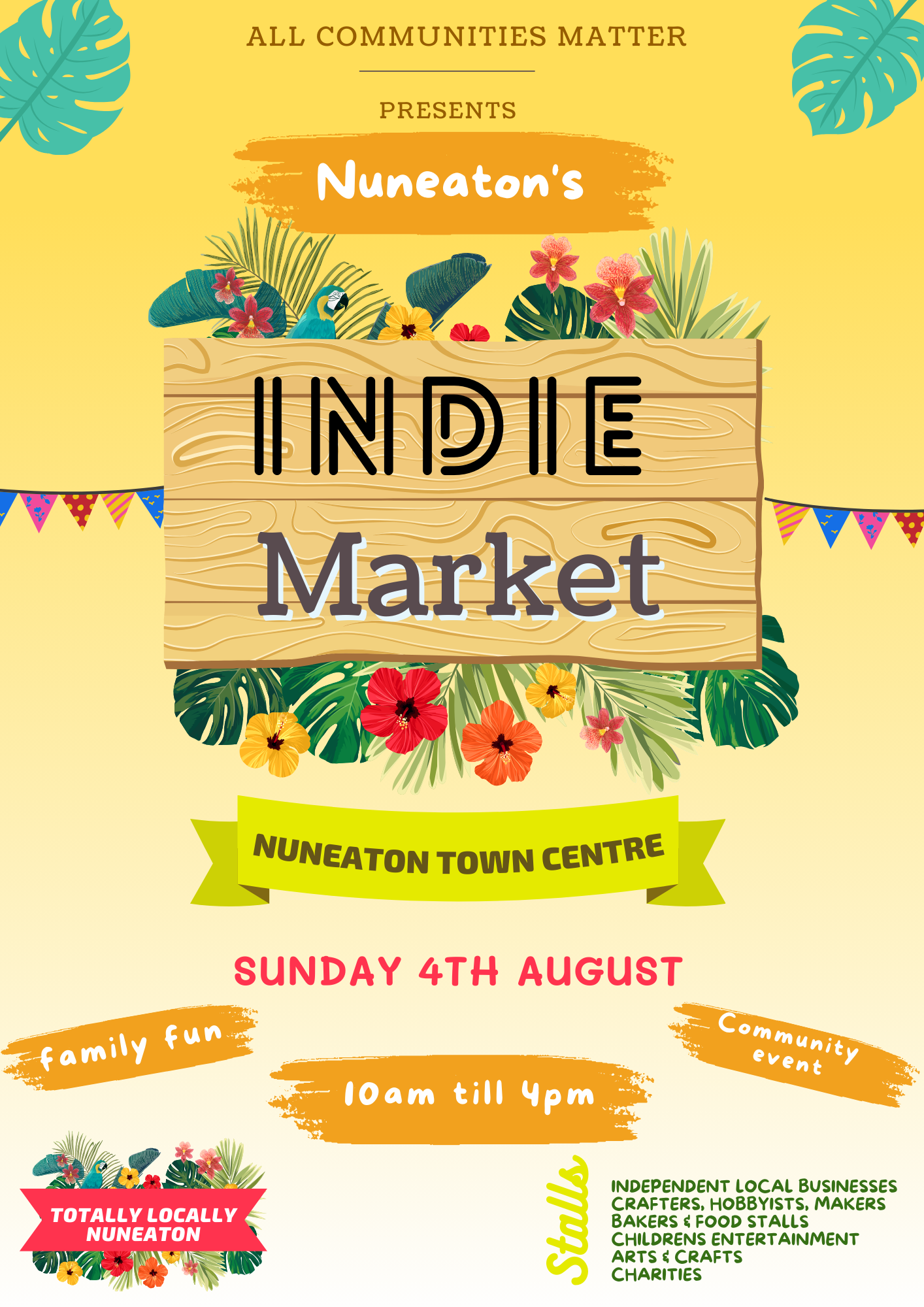 Poster for Nuneaton's Indie Market on Sun 4 August
