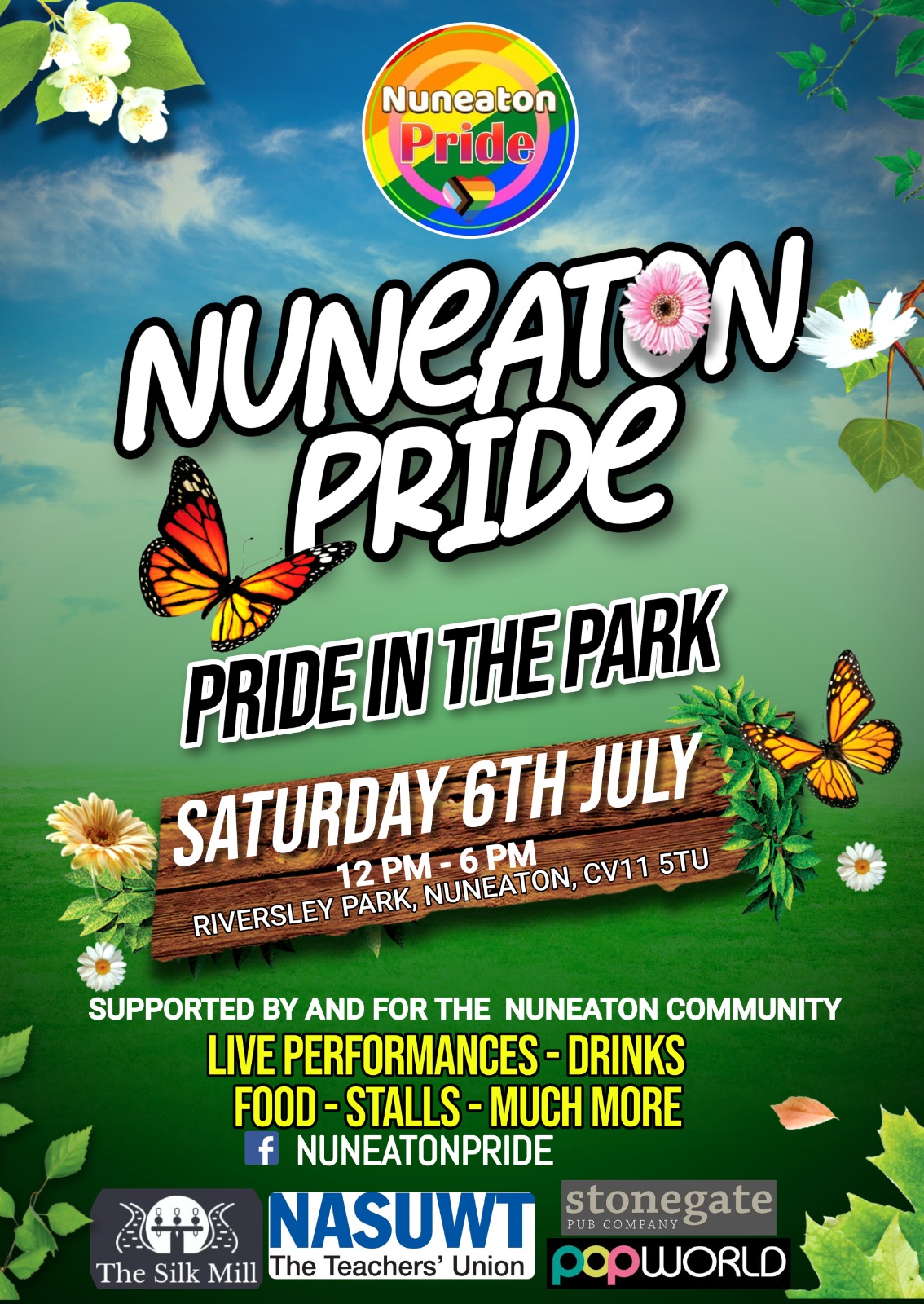 poster advertising Nuneaton Pride on 6 July
